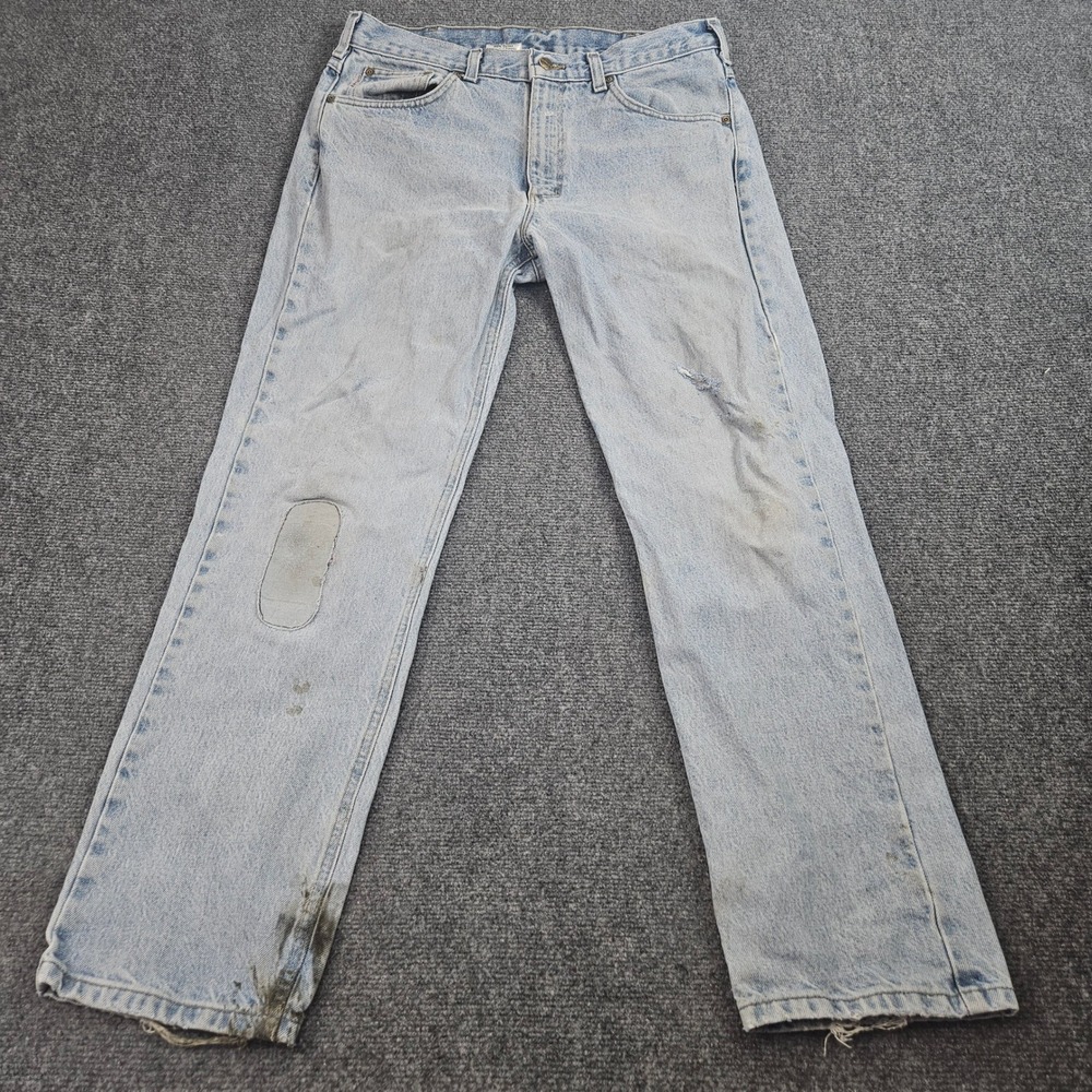 Carhartt Jeans Mens 34x30 Light Wash Distressed B18STW Workwear Patch Grunge